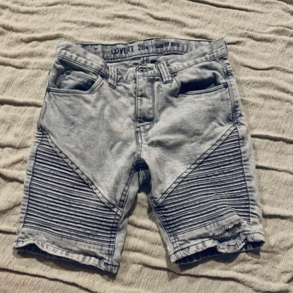 Distressed Slim Fit Moto Shorts